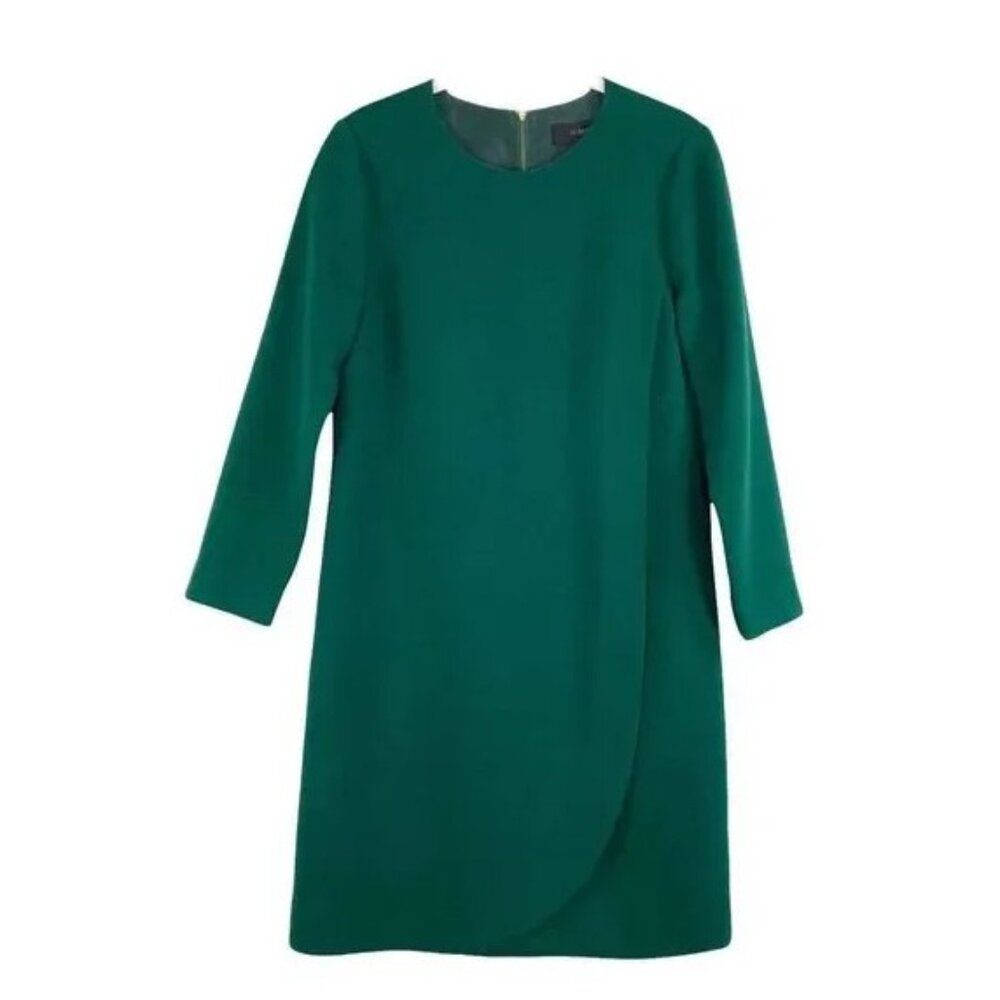 J Crew Forest Green Shift Dress Overlap Tulip Career Preppy Mid-Century Modern